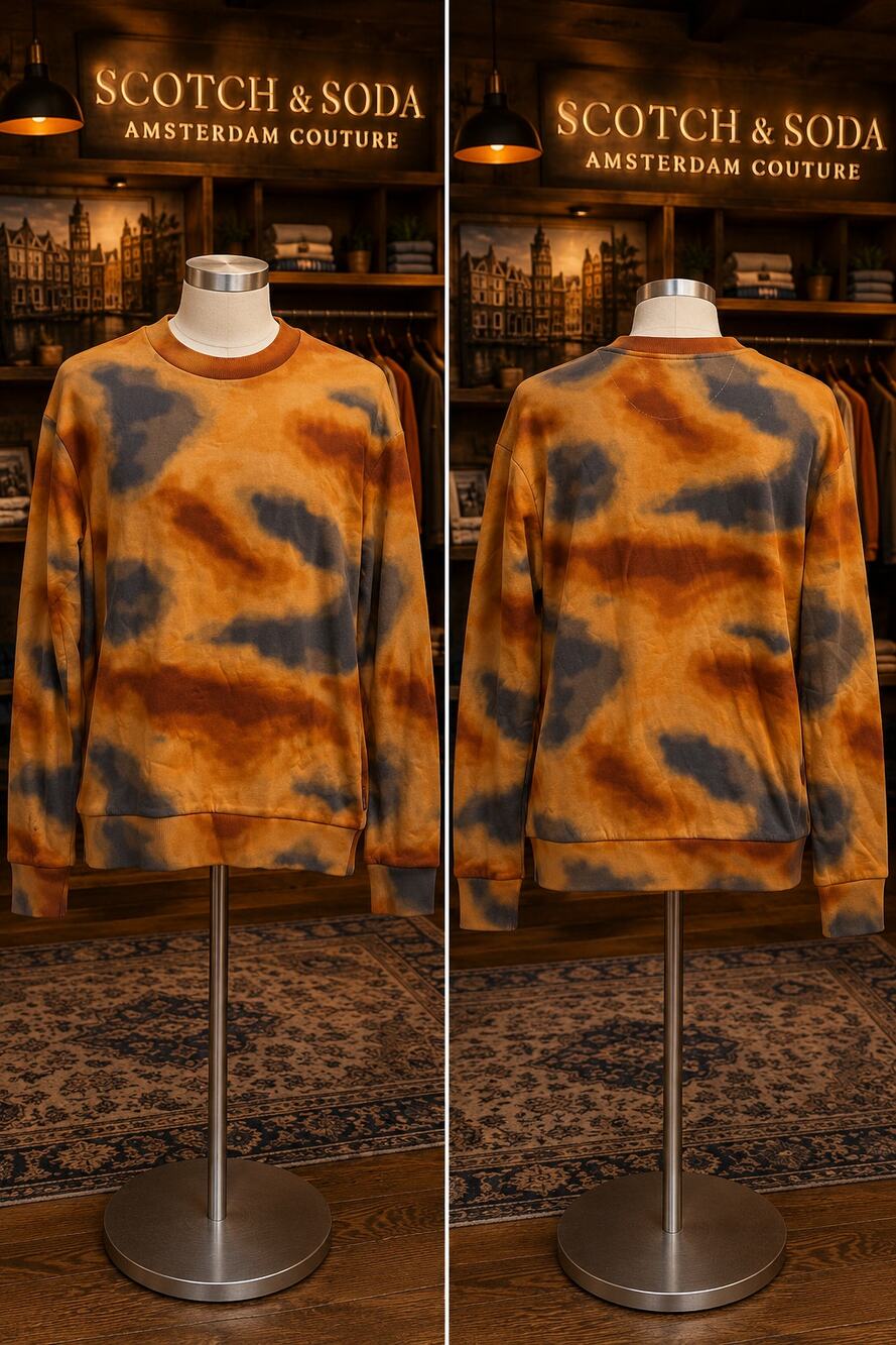Scotch & Soda Tie Dye Crewneck Sweatshirt Orange Gray Men’s M